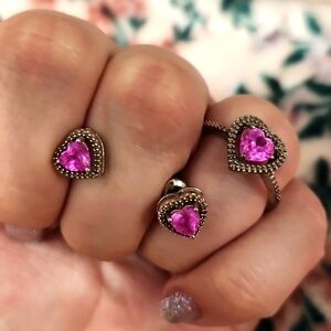 Pink Saphire Hearts Earrings and Ring